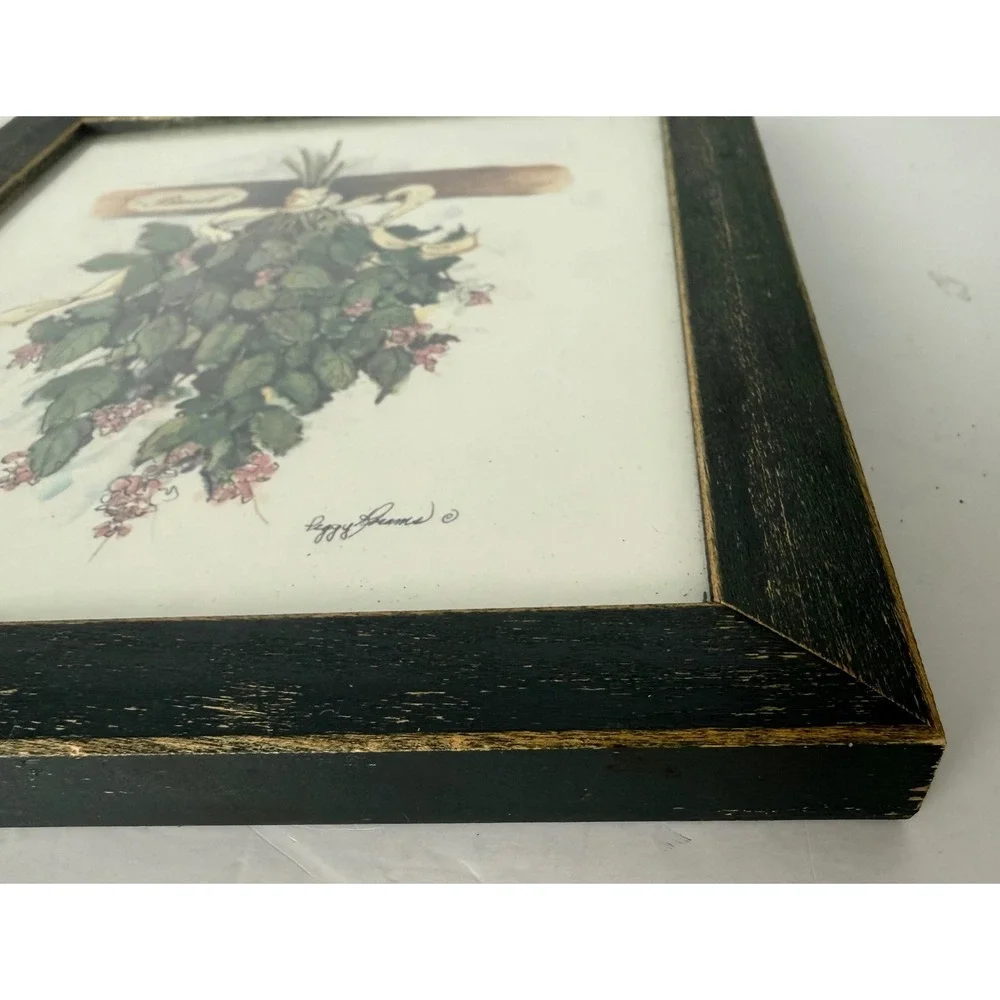 Vtg Set of 2 Peggy Abrams Cottage Herbs Oregano/Basil‎ Framed Prints Green